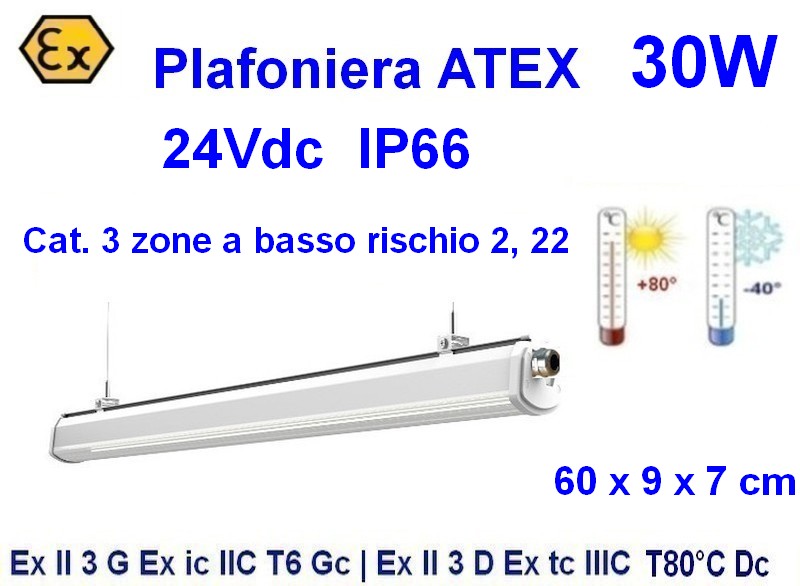 Plafoniera Atex 24Vdc 30W 60 cm , Cat. 3 IP66
